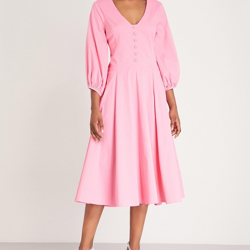 STAUD Veronica Stretch Cotton MIDI Dress Pink Size 2